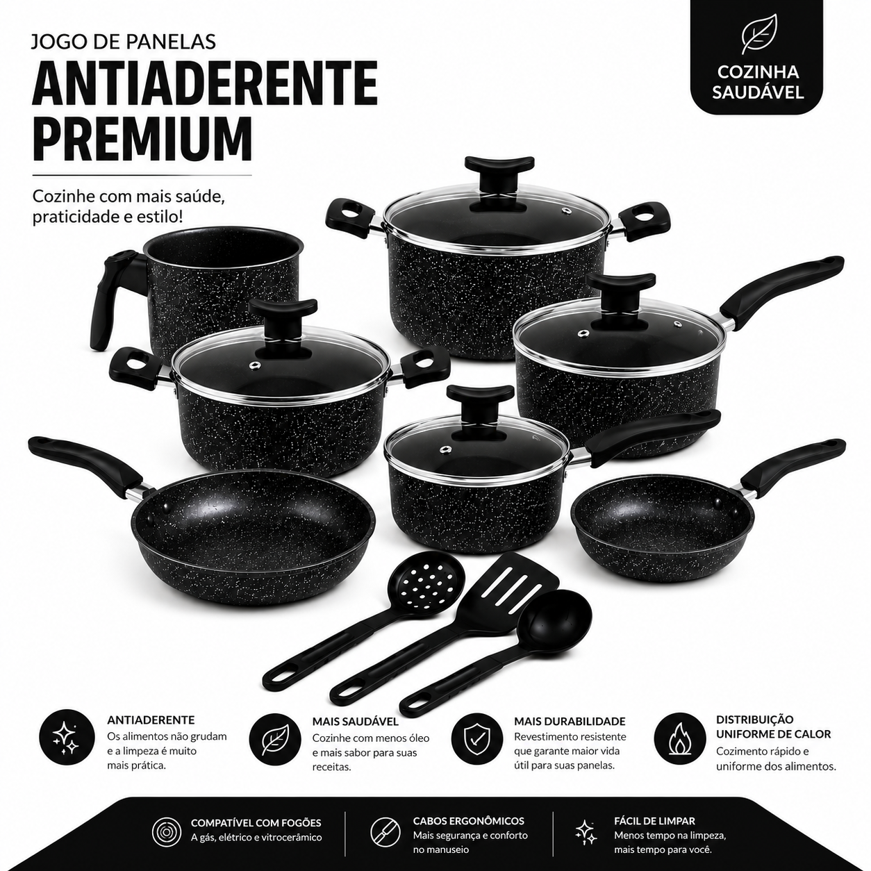 Jogo de Panelas 10 Peças Atenas Preto
