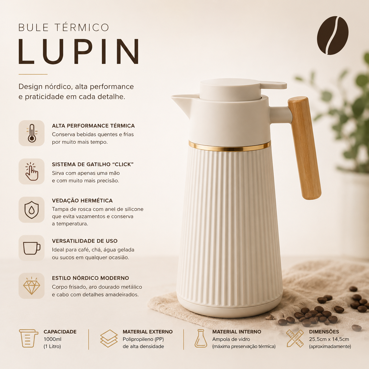 Bule Térmico Lupin Creme 1L